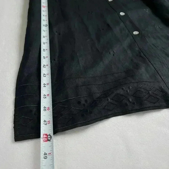 VTG JA Studio Dress Large Black Shift Midi Maxi Popover Button Collared Ramie - Picture 9 of 9